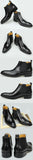 Men's Genuine Leather Chelsea Ankle Boots Brogure Elegant Dress Slip-On Winter Spring Black Coffee Luxury MartLion   