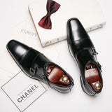 Luxury Men's Loafers Shoes Double Monk Strap Slip on Pointed Toe Office Wedding Dress Casual Leather Mart Lion   