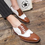 Men's Luxury Shoes Brogue Lace-up Casual British Style Contrast Color Oxford Office MartLion   