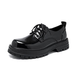 Men's Split Leather Shoes Thick Bottom Formal Dress Casual Oxfords Autumn Derby Mart Lion Bright Black 38 