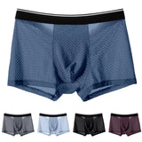 Men  Fine Mesh Breathable Sweat Boxer Briefs Bulge Pouch Underpants Solid Color Shorts Casual Loose Underwear MartLion   