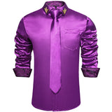 Men's Shirts Long Sleeve Stretch Satin Social Dress Paisley Splicing Contrasting Colors Tuxedo Shirt Blouse Clothing MartLion   