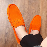 Suede Leather Penny Peas Loafers Men's Women Boys Driving Shoes Moccasins Slip on Flats Designer Loafers Pink MartLion   