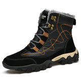 Winter Men's Snow Boots Super Warm Hiking Waterproof Leather High Top Outdoor Sneakers MartLion 5329-black 38 
