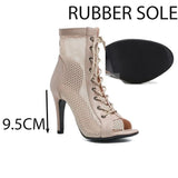 Latin Stiletto Women's Dance High-heeled Shoes Shoes Outer Large Mesh Boots Fish Mouth Modern MartLion Beige 9.5cm rubber 37 