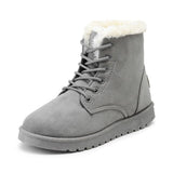 Women Snow Boots Winter Flat Lace Up Platform Ladies Warm Shoes Flock Fur Suede Ankle Female Black Mart Lion Gray 4.5 