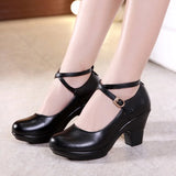 Women Pumps With High Heels For Ladies Work Shoes Dancing Platform Pumps Genuine Leather Mary Janes MartLion   