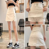 Denim Short Skirt, Versatile Women in Summer, Waisted A-line Wrapped Hip Skirt, MartLion   