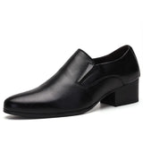 6-8 cm Height Increasing Men's Dress Shoes Slip On Pointed Toe Cowhide Leather Classic Formal Oxfords Black MartLion 6cm Black 6 