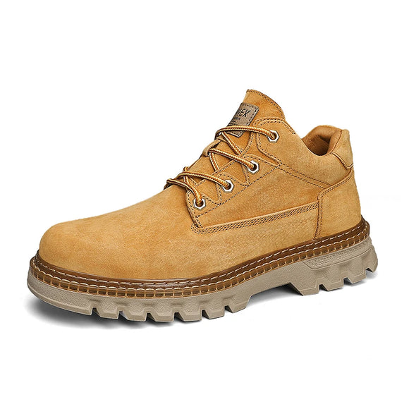 Winter Plush High Top Men's Black Boots Lace-Up Round Toe Leisure All-match Men's Casual Leather Shoes Non-slip Rubber MartLion