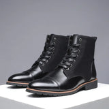 Designer Casual Boots for Men Solid Color Lace Winter Ankle Boots Male Designer Leather Shoes Male MartLion