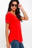 Summer Casual Cotton Tee Tops Female Stretch Women Solid T-shirts V Neck Short Sleeve MartLion Red XXXL 