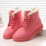 Women Snow Boots Winter Flat Lace Up Platform Ladies Warm Shoes Flock Fur Suede Ankle Female Black Mart Lion   