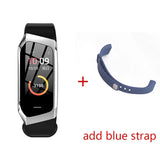 E18 Sport Smart Watch For IPhone Heart Rate Monitor Bluetooth Smartwatch Single Touch Fitness Band For Women Men's MartLion Blacksilver Add Blue  