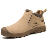 Men's Work Boots Anti-smash Anti-puncture Safety Shoes Chelsea Anti-scald Welding Indestructible MartLion 918-khaki 38 