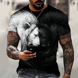 Beast Fierce Lion Wolf 3D T Shirt  Summer Men's Oversized Short Sleeve Black and White MartLion DXTX-animal-082405 XL 