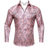 Classic Silk Shirts Men's Brown Paisley Lapel Woven Embroidered Long Sleeve Formal Fit Wedding Barry Wang MartLion CY-0419 S China