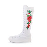 Embroidered Dance Side Zipper Super High Collar Canvas Women's Boots Shoes for Sneakers MartLion white red 36 