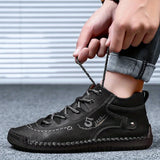Men's Shoes Motorcycle Waterproof Leather Boots Winter Lace-Up Platform High Top Hombre MartLion   