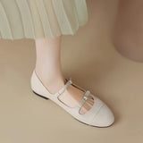 Spring Women Flats Shoes for Round Toe Chunky Heel Retro Low Heel Mary Janes Genuine Leather MartLion   