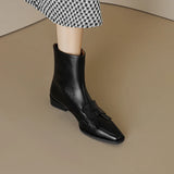 Winter Genuine Leather Low-heeled Women's Boots Retro Short Square Toe Leather Shoes MartLion   