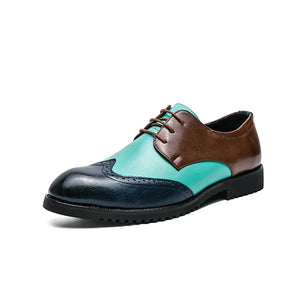 Classic Pointed Men's Dress Shoes Leather Lace-up Wedding Men zapatos de hombre MartLion blue 3335 38 CHINA