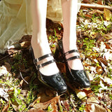Patent Leather Women Pumps Retro Thick High-heeled Pumps Square Heels Scalp Vintage Mary Jane Shoes MartLion black 35 