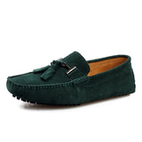 Genuine Leather Tassels Loafers Men's Casual Shoes Moccasins Slip on Flats Driving Mart Lion Green 38 