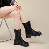 Women Outer Wear Rain Boots Cute Waterproof Shoes Short Middle Slip Women Rain Solid Thick Sole Rubber MartLion Black-Middle 36 