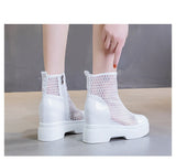 Summer Boots Mesh Ladies Comfort Elevator Shoes Women Knee-length Platform Female Round Toe Zipper Sandals Mart Lion   