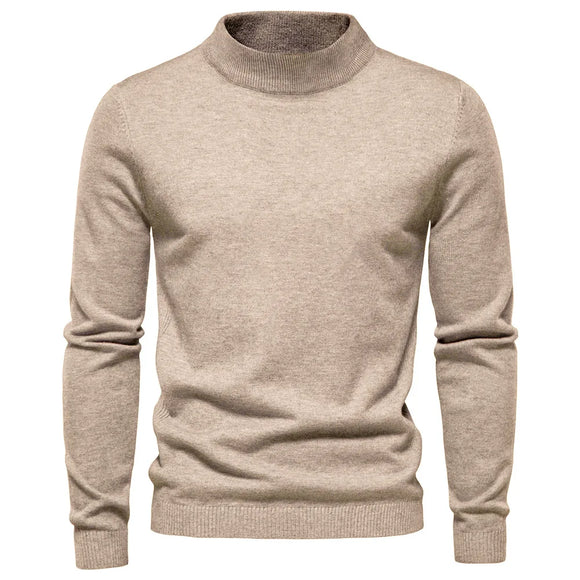 Autumn Winter Men's Mock Neck Sweaters Casual Solid Color Warm Knitted Pullovers Pullover MartLion   