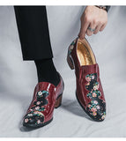 Classic Printed Men's High Heel Shoe Pointed Leather Shoes Slip-on Wedding zapatos hombre Mart Lion   