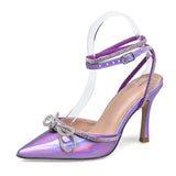 Liyke Rhinestone Ankle Strap High Heels Wedding Prom Shoes Crystal Bowknot Leather Summer Women Pumps Sandals MartLion   