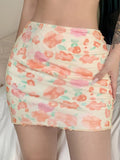 Women Floral Printed Mesh Summer Skirt Bodycon Polyester Mini Short Elastic Waist Casual MartLion