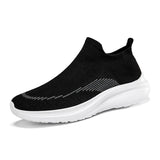 Slip-On Men's Shoes Couple Sneakers Stretch Fabric Light Walking Casual Breathable Unisex Women Loafers MartLion Black white 39(24.5CM) 