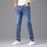 Summer Thin Men's Elastic Cotton Jeans Gray Straight Casual Pants Trousers MartLion   