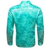 Luxury Shirts Men's Silk Satin Green Blue Flower Long Sleeve Blouses Casual Lapel Tops Breathable Streetwear Barry Wang MartLion   