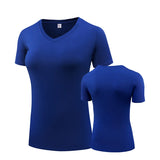 Fitness Women's Shirts Quick Drying T Shirt Elastic Yoga Sport Tights Gym Running Tops Short Sleeve Tees Blouses Jersey camisole MartLion V neck-blue S 