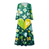  Long Dresses Delicate St Patrick's Day Print Mid-Calf For Woman O-Neck 3/4 Sleeves Ladies Frocks MartLion - Mart Lion