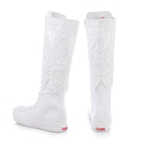 High Barrel Shoes for Women Elevated Canvas Flat Sole Boots Lace Casual Board MartLion white increase 37 