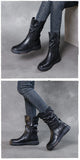 Ankle Boots Cow Leather Motorcycle Platform Wedge Winter Plush Knee High Women Shoes MartLion