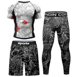 Compression MMA Rashguard T-shirt Men's Running Suit Muay Thai Shorts Rash Guard Sports Gym Bjj Gi Boxing Jerseys 4pcs/Sets MartLion BJJ M 160-170cm 