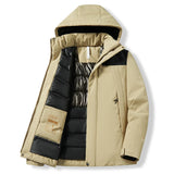  Autumn Winter Men's Thicken Windproof Waterproof Hooded Jackets Coat Men's Winter Warm Detachable Hat Jackets MartLion - Mart Lion