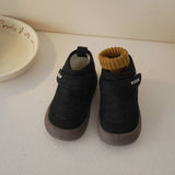 Spring Winter Baby Diamond Checkered Bread Shoes Boys Warm Velvets Inside Cotton Boots Girls Retro Princess Short MartLion Black 25 