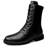 Winter Boots US Combat Boots Trend Velvet Men's Genuine Leather Snow Side Zipper Motorcycle High MartLion Black 38 