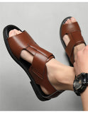 Leather Shoes Men's Sandals Summer Holiday Shoes Flat Cow Leather Footwear Black MartLion   