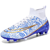 Men's Football Boots Long Spike Kids Grass TF FG Training Soccer Shoes Professional Society Sneakers Outdoor Sports Football Shoes MartLion White C 32 CHINA