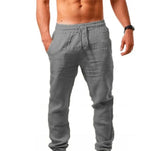 Pants Men Cotton Linen Trousers Casual Solid Elastic Waist Straight Loose Sports Running MartLion GRAY XXL 