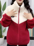 Women Jacket Colored Thickened Lamb Fleece Long Sleeve Mid Length Overcoat Warm Topcoat Top Winter MartLion   