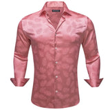 Luxury Shirts Men's Silk Satin Silk Gray Leaves Long Sleeve Blouses Casual Lapel Tops Breathable Streetwear Barry Wang MartLion 0717 S 